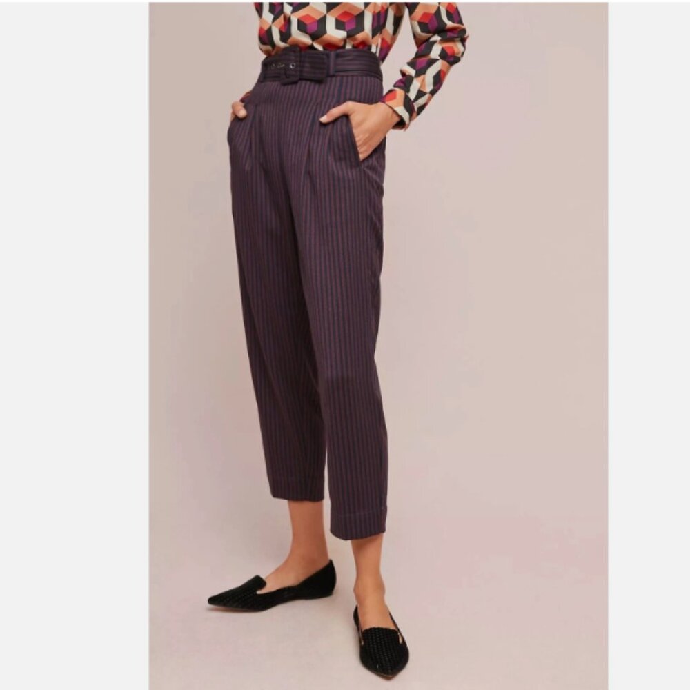 Anthropologie Linework Trousers Womens 6 Work Office Striped Fisherman Cropped
